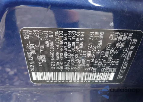 2023 Nissan Rogue Sl Intelligent Awd from USA, damaged, VIN JN8BT3CB9PW192593